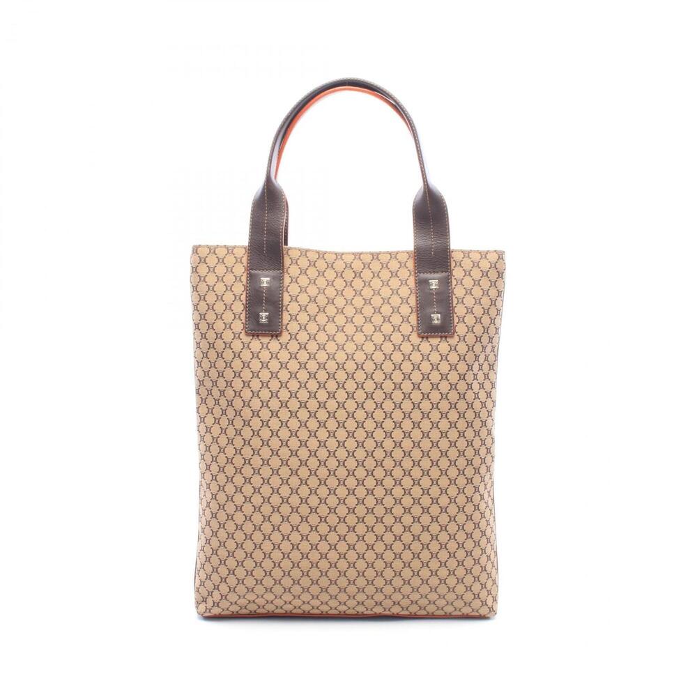 Celine Macadam Tote Bag Handbag Canvas Leather Women's Beige Brown